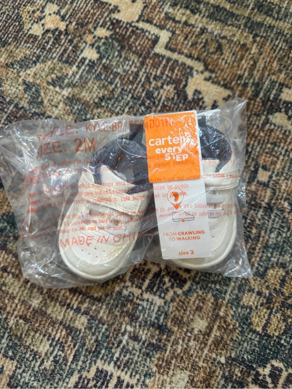 New!! Carter's White and Navy Baby Walker Shoes size 2